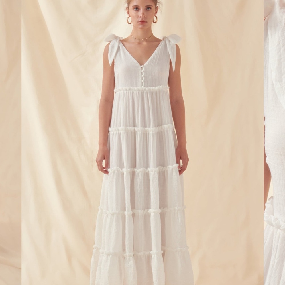 NWT Free the Roses White Tiered Ruffled Maxi Sundress